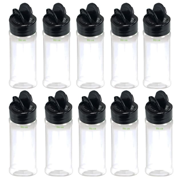 Набір баночок для спецій 10 шт+12 наклейок 100 мл метелик чорна кришка